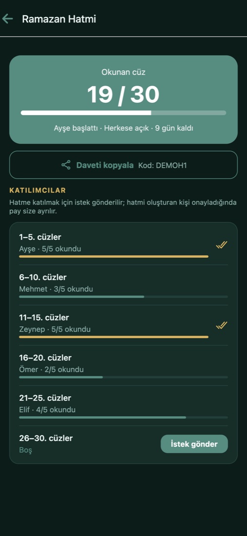 Birlikte hatim ekranı